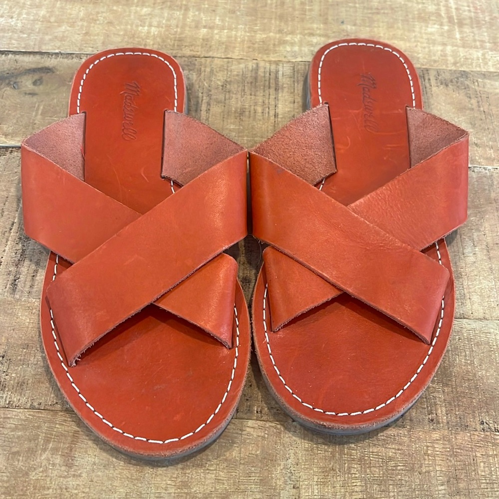 Madewell leather slide sandal - size 8 1/2 - rust, red color